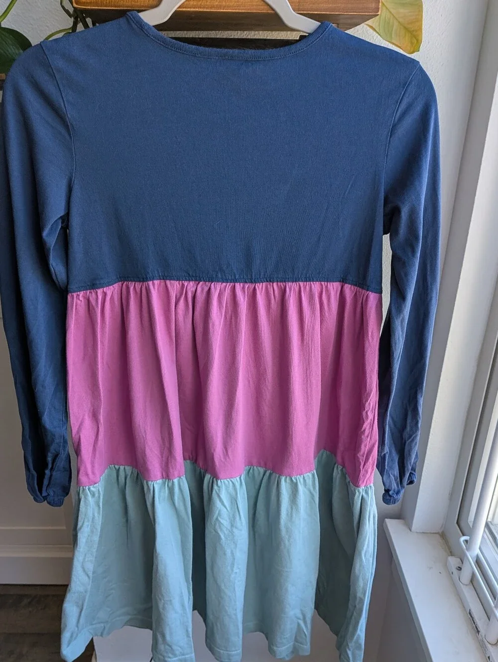 Hanna Andersson Colorblock Tiered Twirl Dress Navy Pink Aqua US 12 Kids